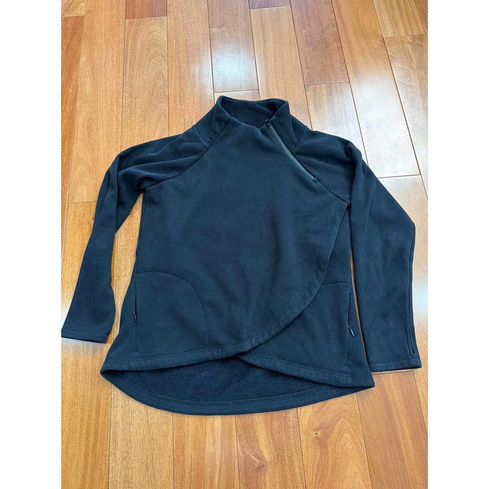 Athleta Fleece‎ Pullover Womens Black Asymmetrical Zip Tulip Hem Medium